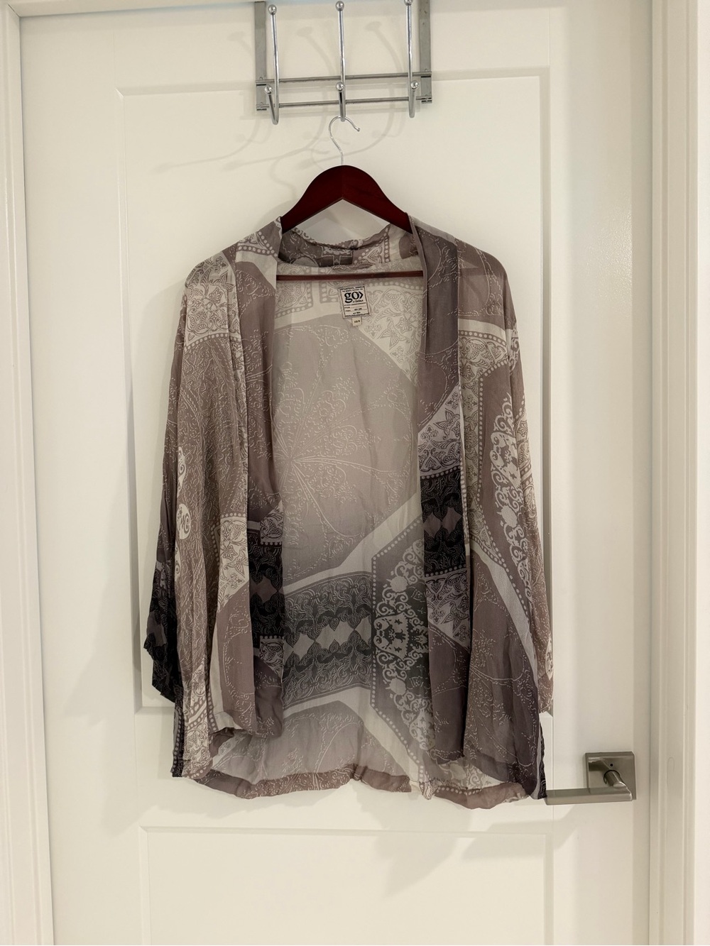 Lightweight Sheer Kimono Cardigan in Taupe and White